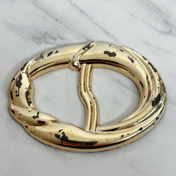 Vintage Metallic Gold Scarf Slide Shirt Tie Bar Belt Buckle - Picture 1 of 8